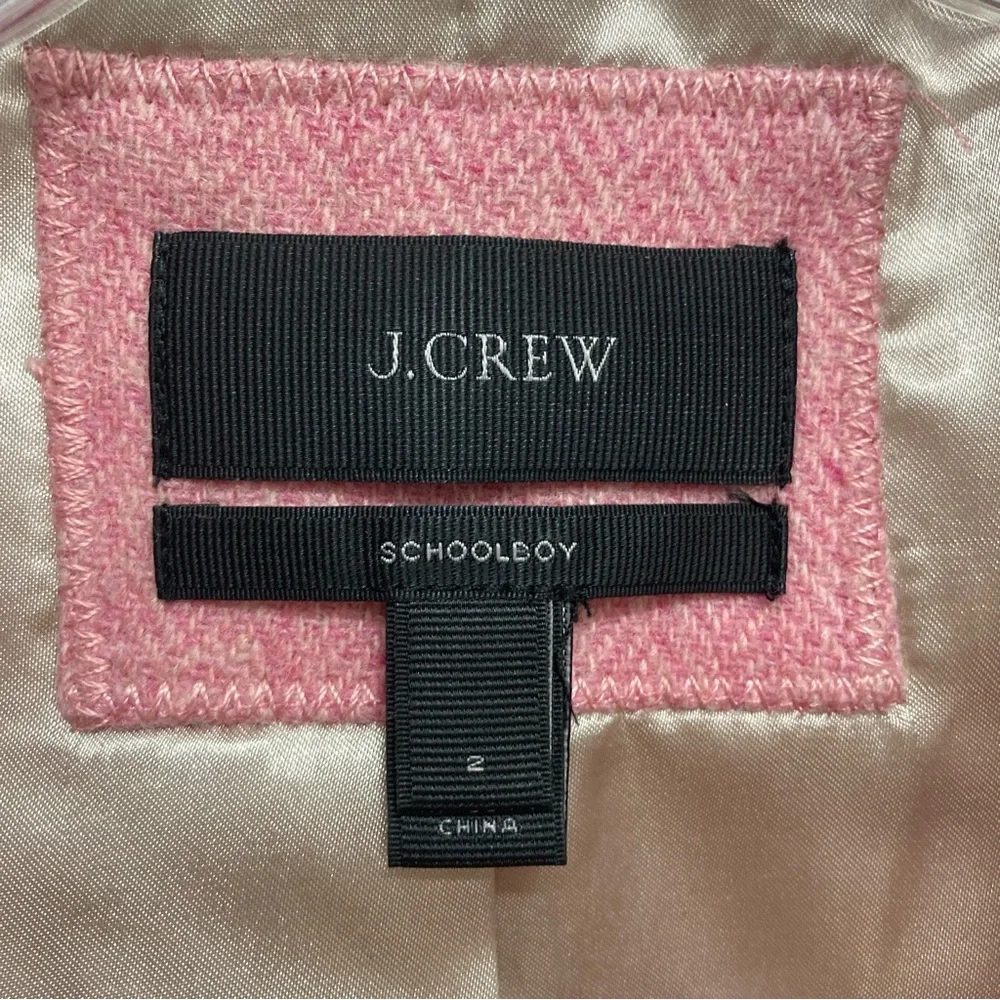 J. Crew Women’s Schoolboy Wool Pink Herringbone Blazer Size 2 With Gold Buttons - Picture 3 of 15